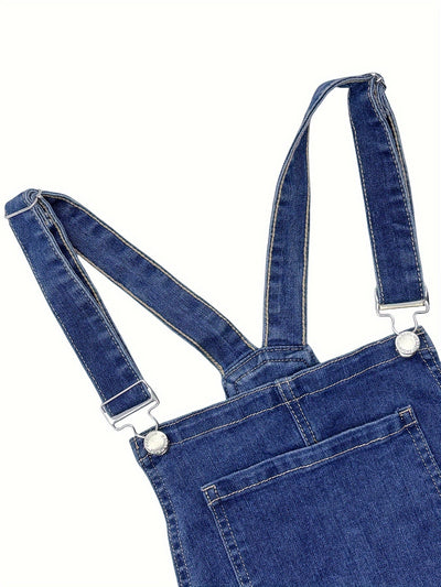 Lara | Plain washed blue skinny fit denim overalls