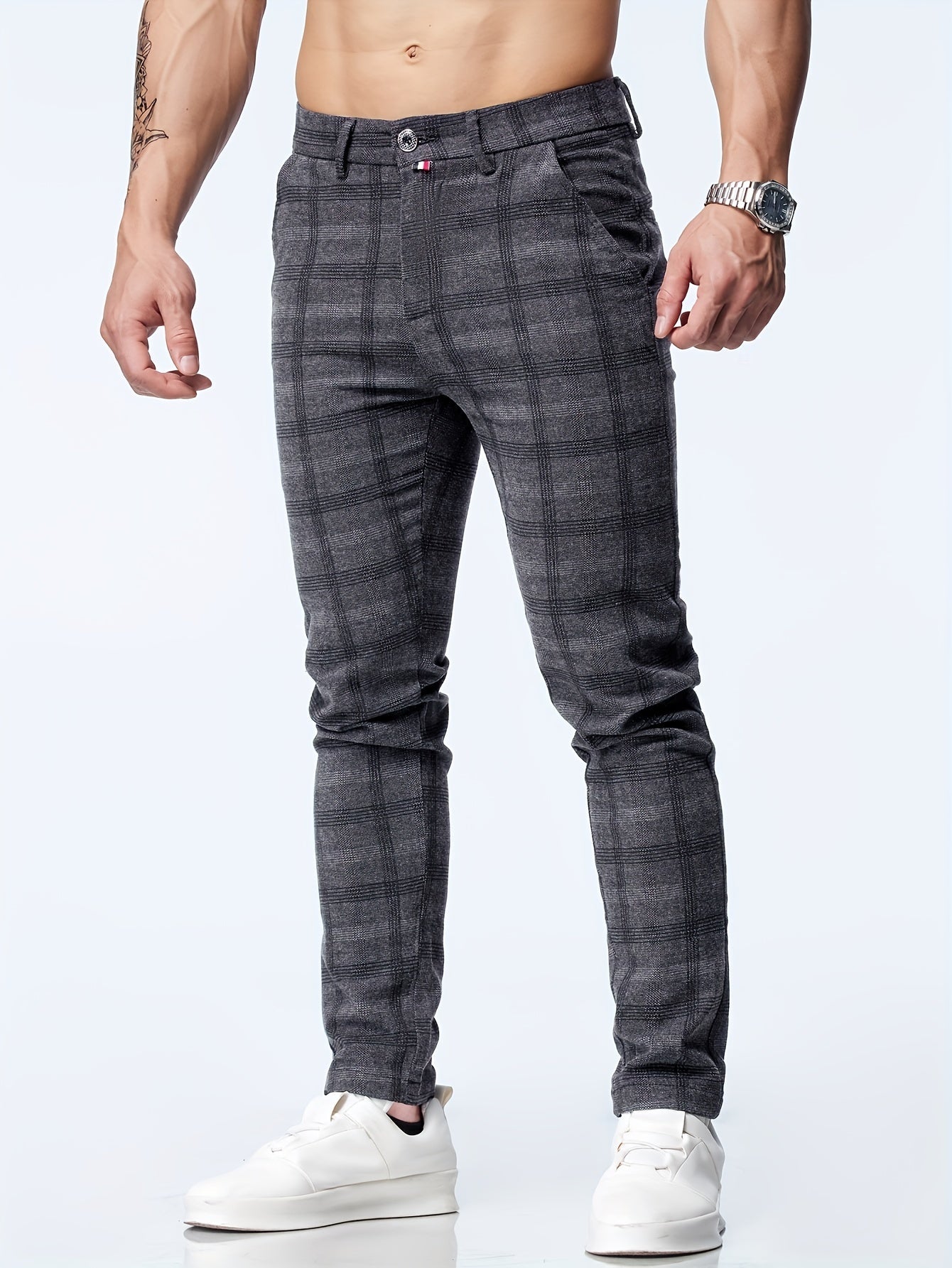 Thijs | Geruite casual slim-fit broek