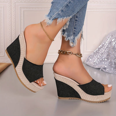 Mara | Dames denim sleehak sandalen