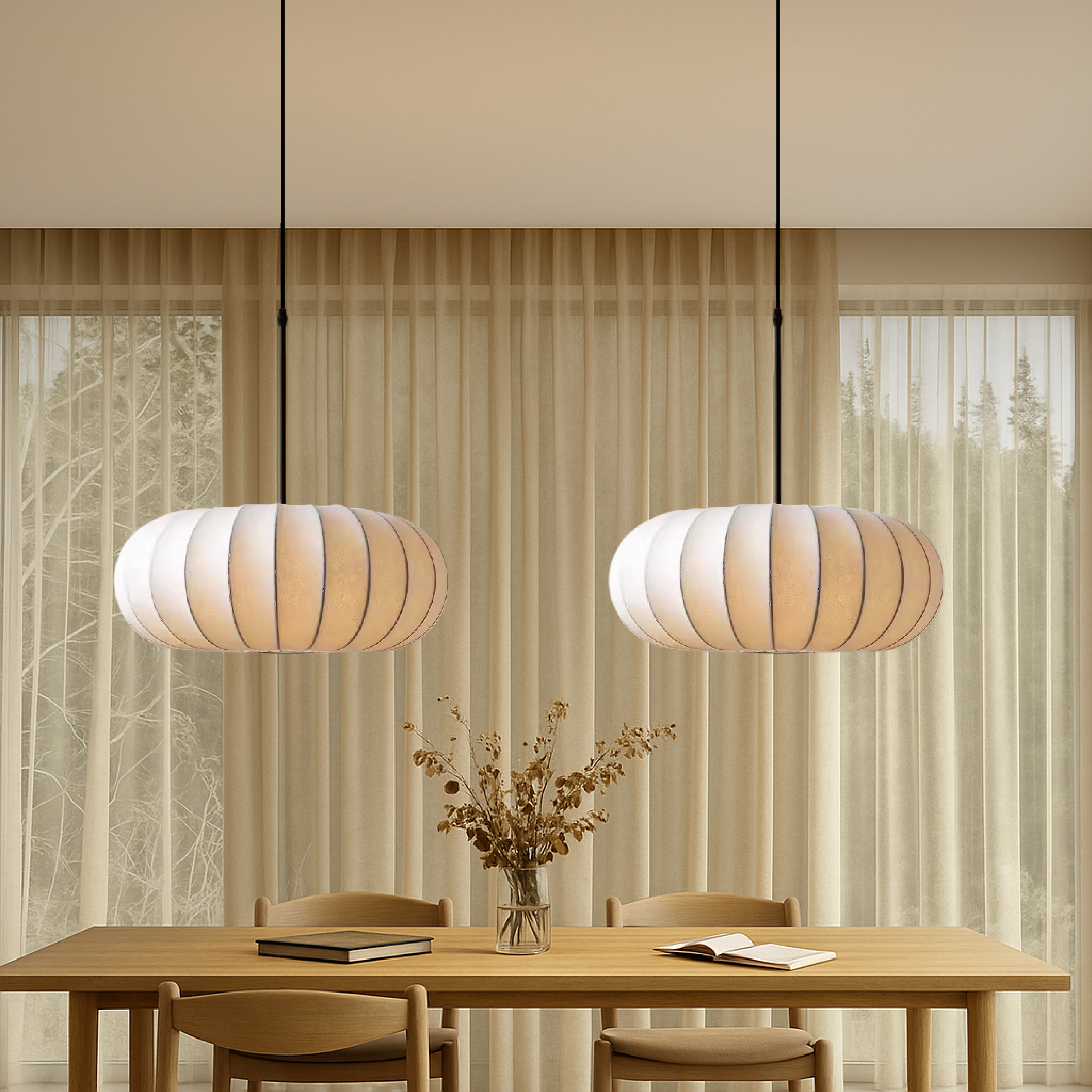 Dinam - Scandi Oval Pendant Light Fabric Shade Dining Lamp