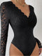 Emma | Sexy, elegant, semi-sheer bodysuit with lace scallop trim and long sleeves
