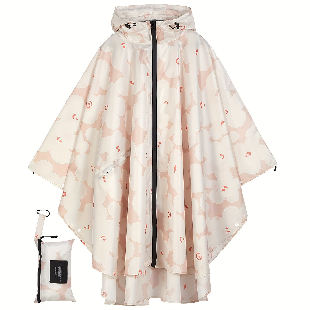Fleur | Waterproof floral print rain poncho with hood and zip pocket