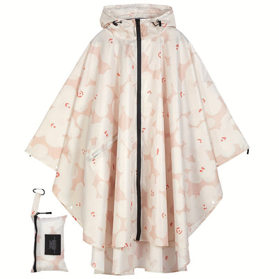 Fleur | Waterproof floral print rain poncho with hood and zip pocket