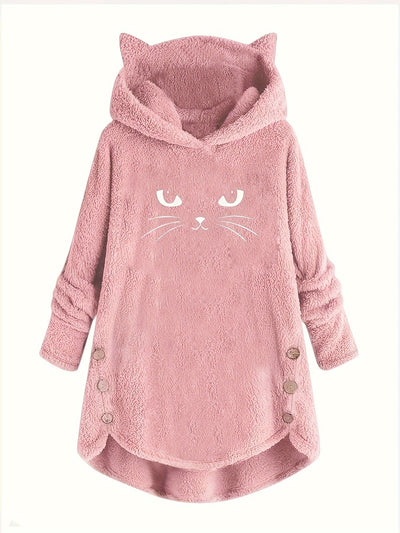 Sophie | Pluche hoodie met kattenprint