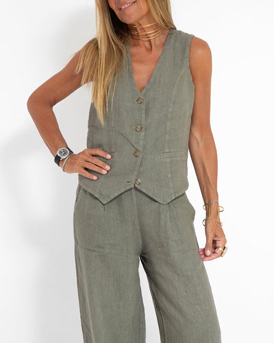 GRACEY | Elegant linen cardigan and wide-leg pants set