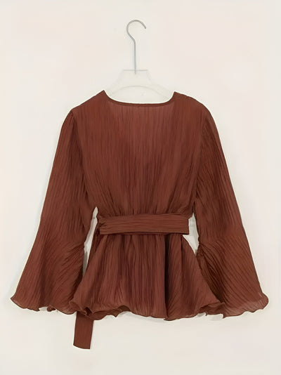 Bylle - V-hals Blouse met Strik en Ruches