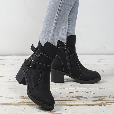 Eva | Solid color chunky heel ankle boots with side zipper