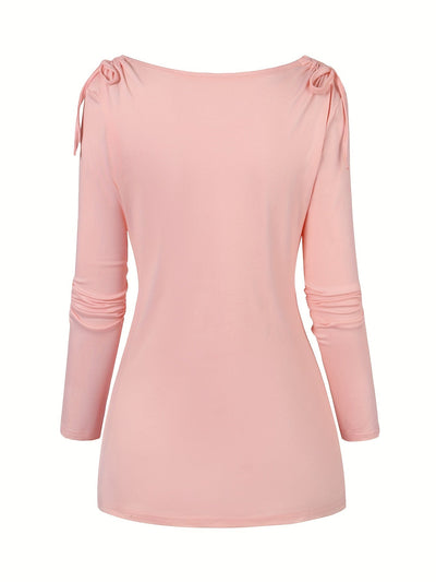 Isa | Elegant top with a waterfall neckline and decorative ruffles