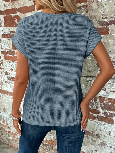 Dames T-shirt - Gebreid - Korte Mouwen - Losvallend - Ronde Hals