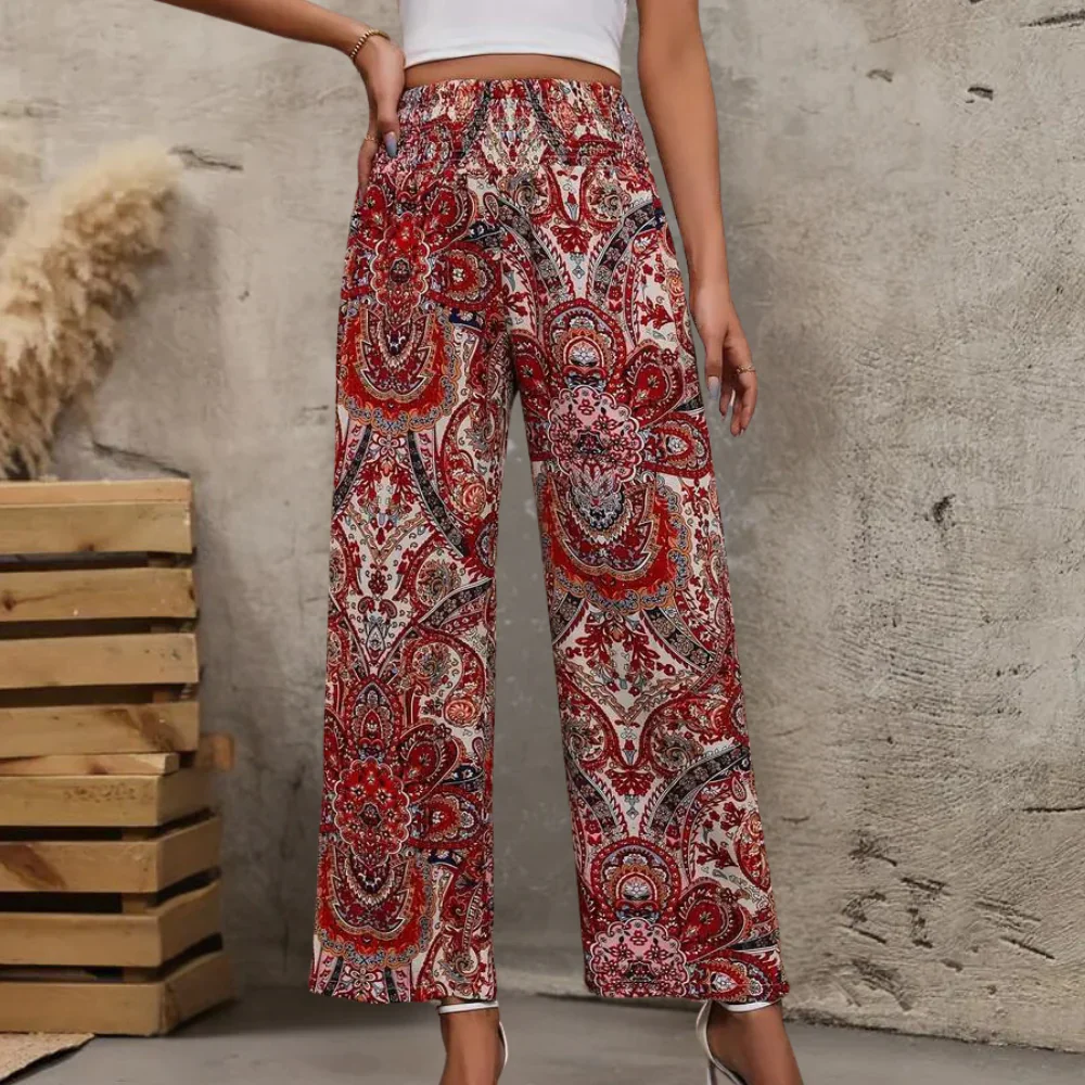 Airy trousers with paisley print – Elastic waistband and straight legs