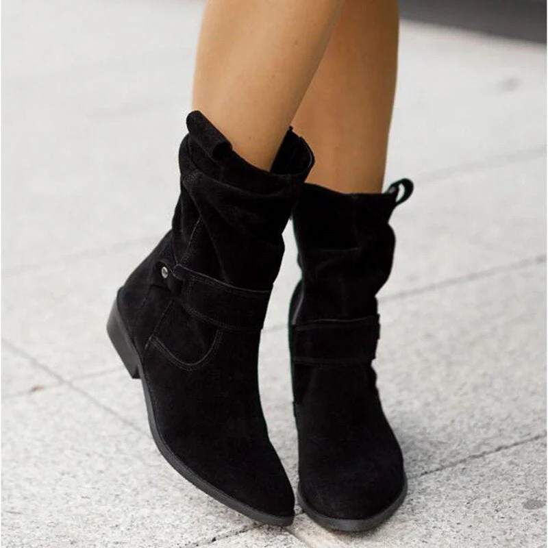Ankle Boots Women – Suede Look with Slouchy Shaft