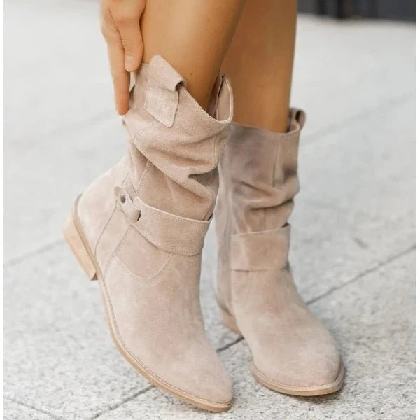 Ankle Boots Women – Suede Look with Slouchy Shaft