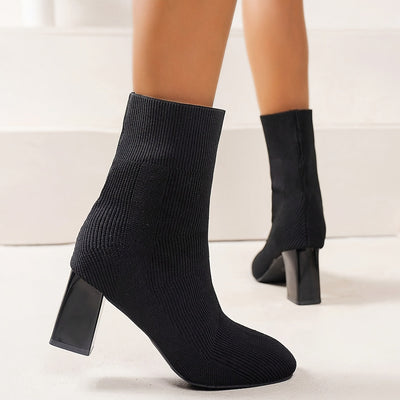 Jasmine | Knitted mid-calf sock boots with block heel