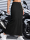 Emma | Black denim maxi skirt with raw hem