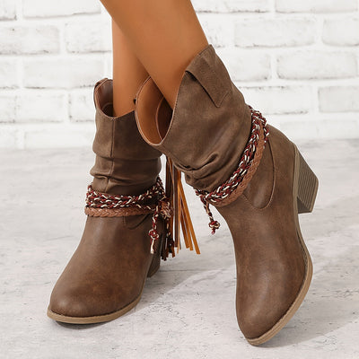 Elin | Women's cowboy boots with tassel and braided buckle