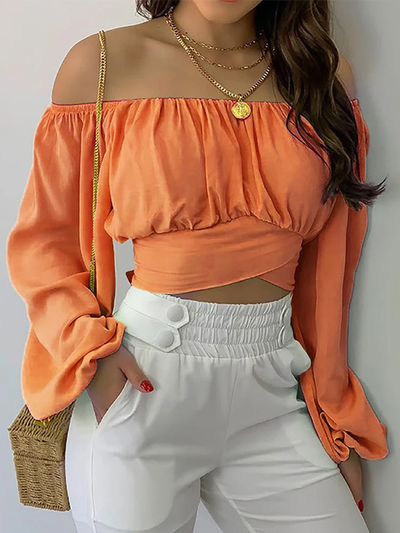 Off-Shoulder Crop Top – Elegante Boho Stijl met Lange Mouwen