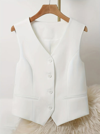 Eva | Effen mouwloos vest met V-hals en knoopsluiting