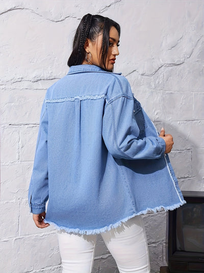 Nina | Ruwe blauwe denim jas met lange mouw