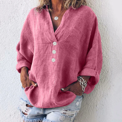 Dames blouse van linnenmix – Casual oversized model met knoopsluiting