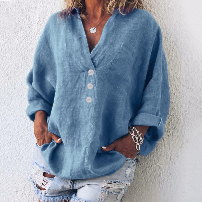 Dames blouse van linnenmix – Casual oversized model met knoopsluiting