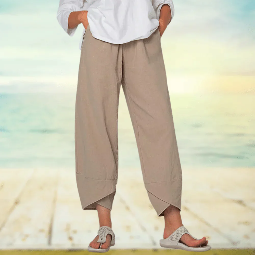 Linen trousers – Relaxed fit with asymmetrical hem 