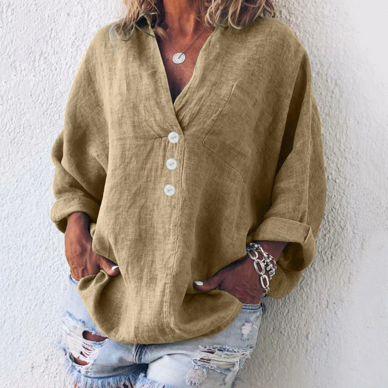 Dames blouse van linnenmix – Casual oversized model met knoopsluiting