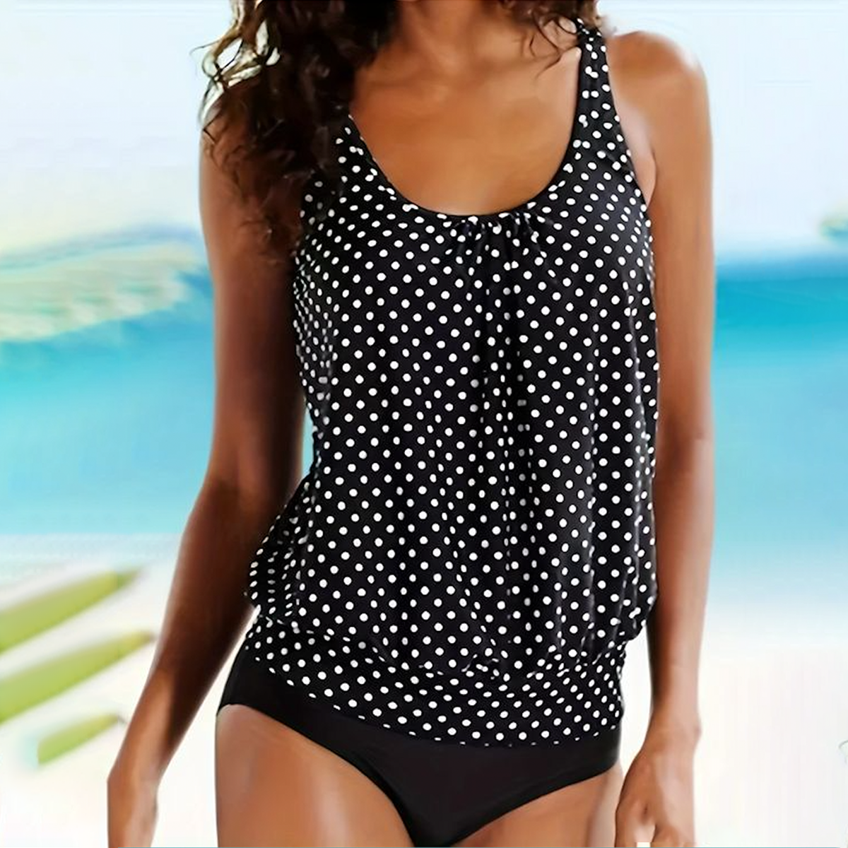 Eula - Sleeveless Swimsuit with Polka Dot Print