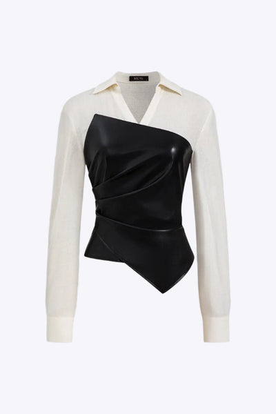 Echo - Stijlvolle Rits V-Hals Patchwork Dames Langemouwen Shirt