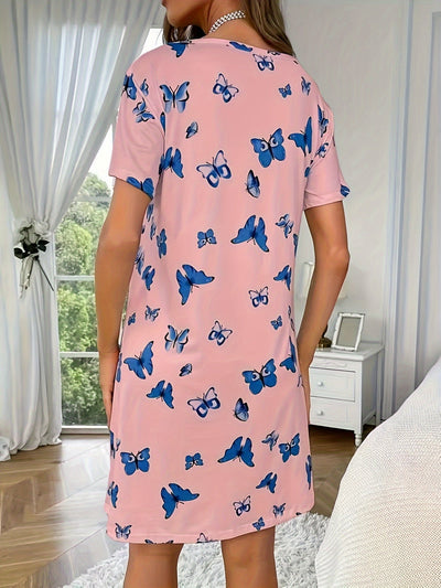 Lotte | Casual nightgown with butterfly print and short sleeves