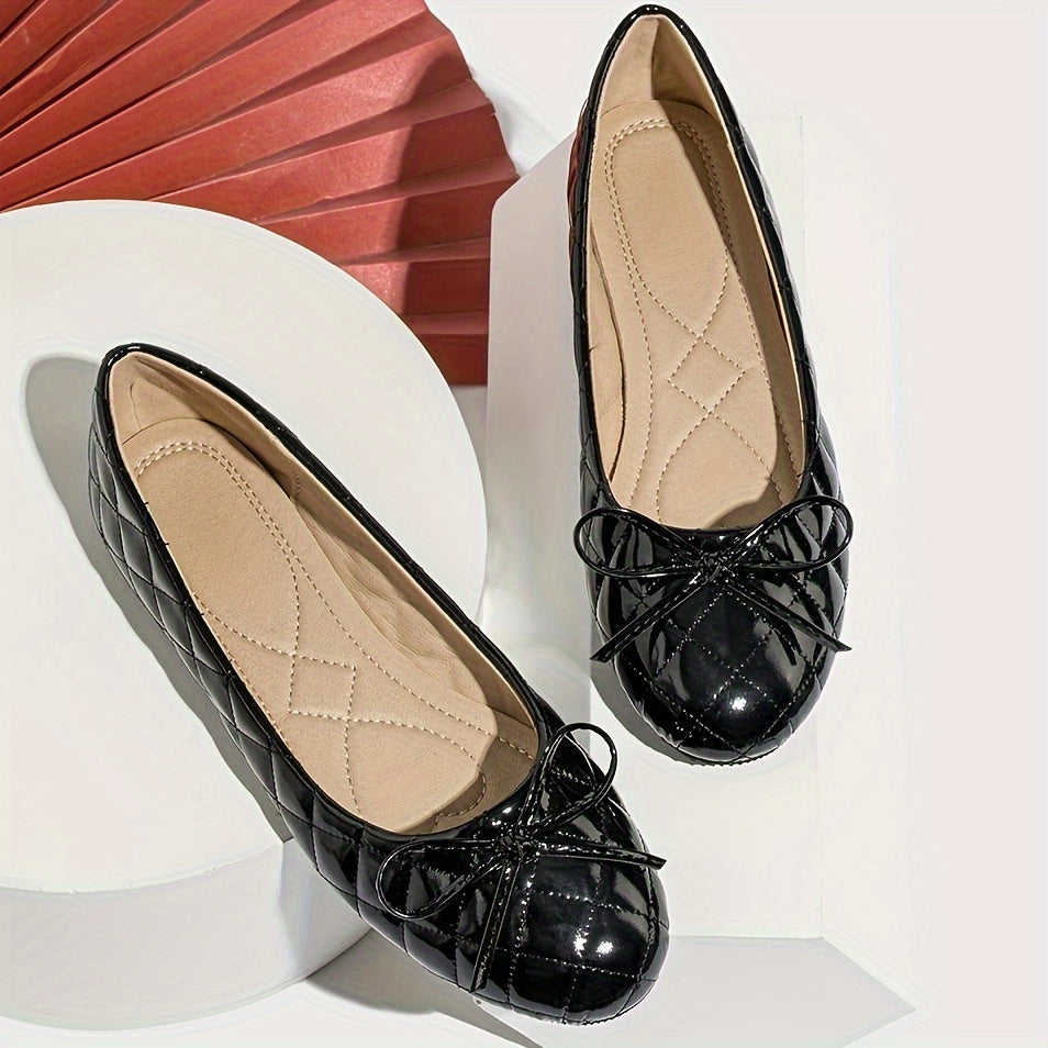 Luna | Black shiny diamond ballerinas