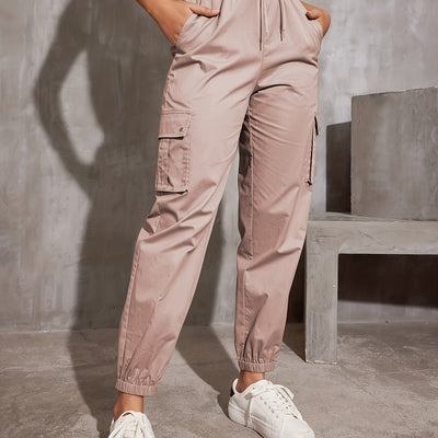 Nina | Hoge taille cargobroek in effen kleur