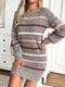 Emma | Gestreepte drop shoulder gebreide jurk met ronde hals en lange mouw