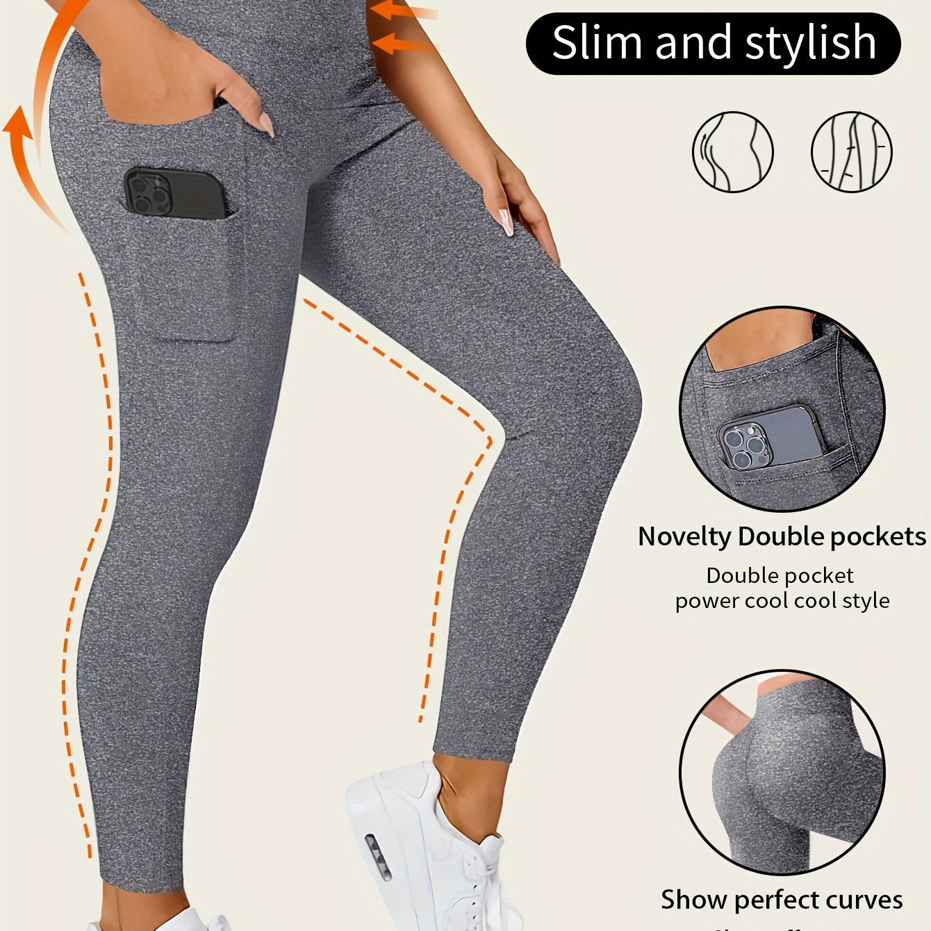 Sara | Effen kleur yogabroek met zak en hoge stretch