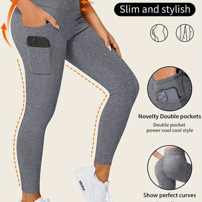 Sara | Effen kleur yogabroek met zak en hoge stretch