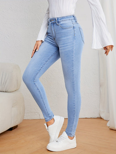 Roos | Lichtblauwe hoge taille skinny jeans