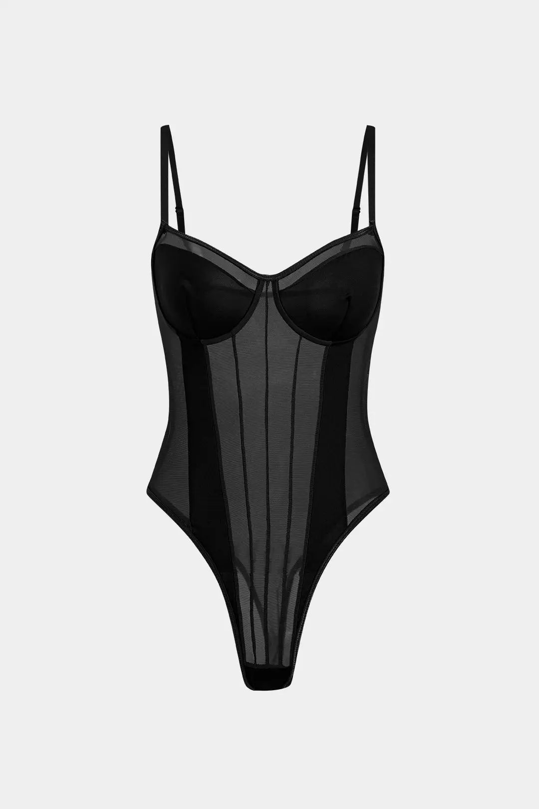 Celestia - Een verleidelijke doorschijnende mesh corset-body voor dames