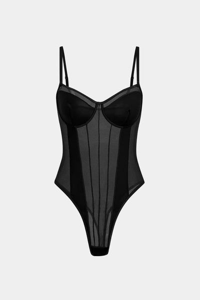 Celestia - Een verleidelijke doorschijnende mesh corset-body voor dames