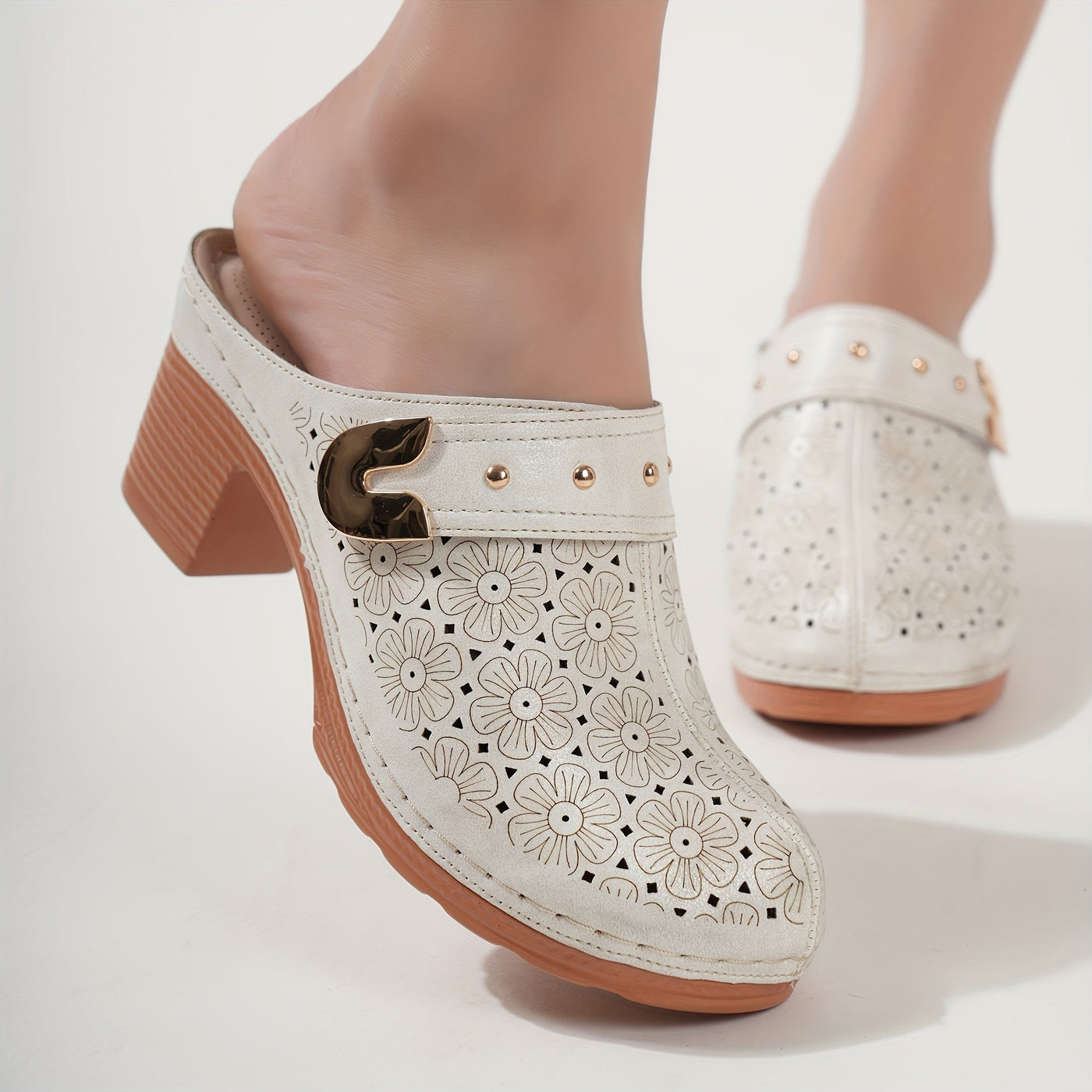 Sarah | Bloemen mules met hoge hakken