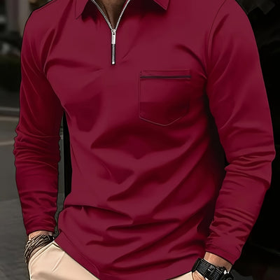 Daan | Effen polo shirt met lange mouw