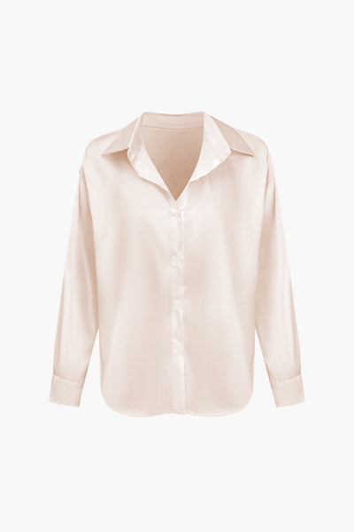 Lillian - Basic Plain Satin Women's Long Sleeve Shirt
