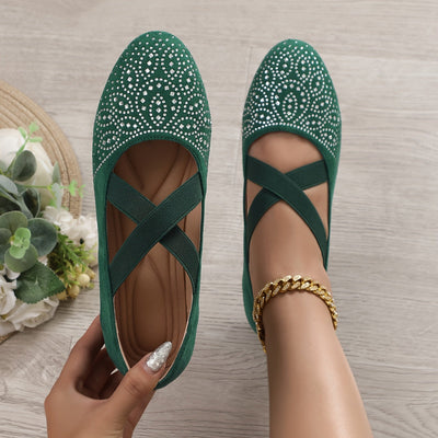 Elise | Rhinestone decor ballet flats with elastic cross strap
