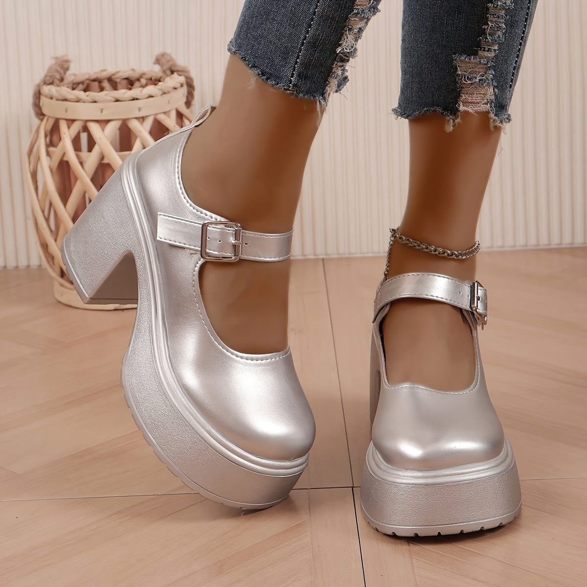 Mara | Metallic zilveren platformpumps met hoge hak