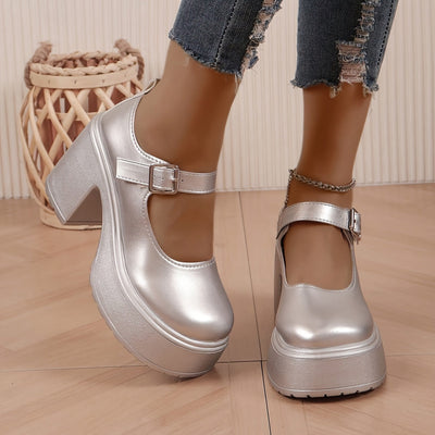 Mara | Metallic zilveren platformpumps met hoge hak