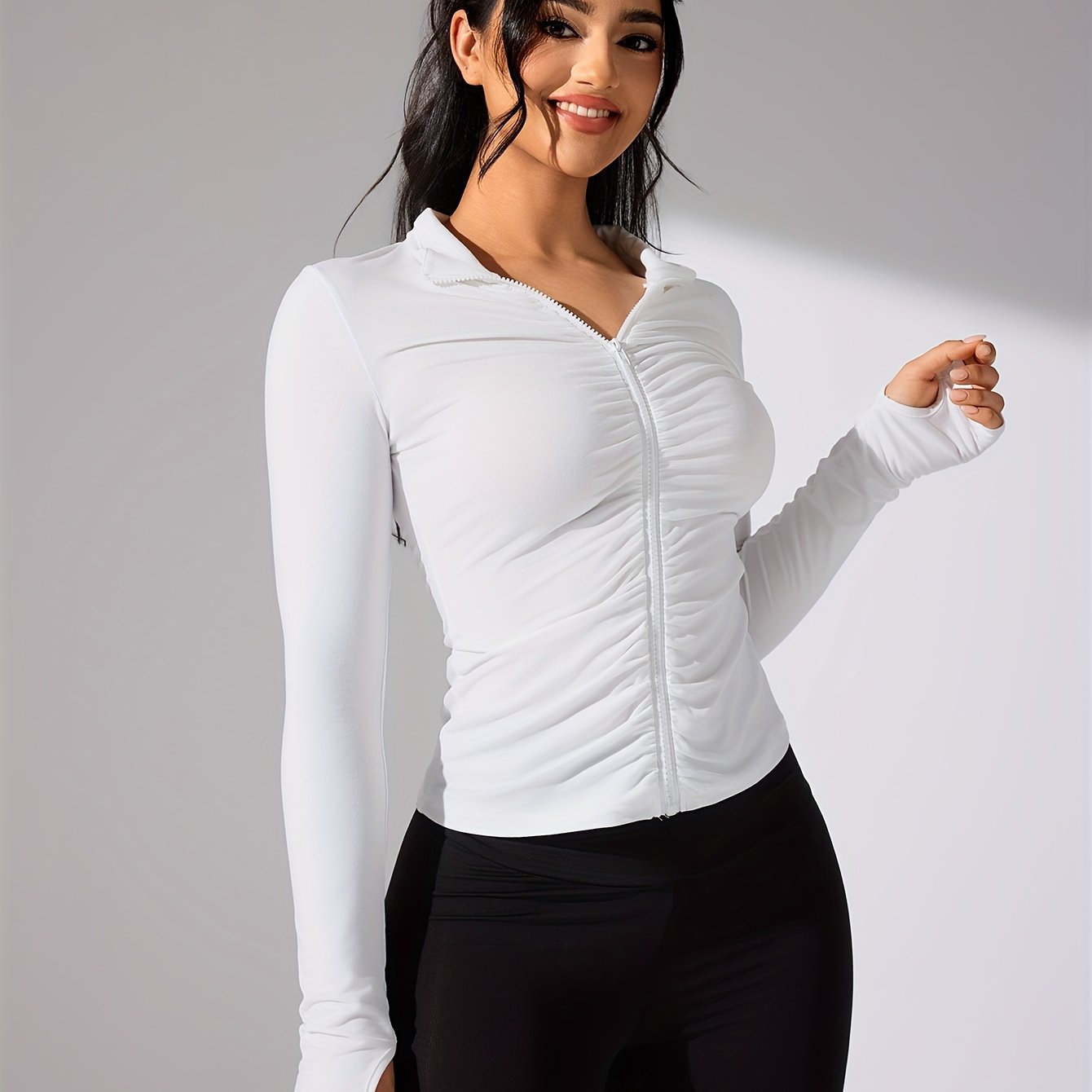 Emma | Plain color casual sports jacket with long sleeves and a full zip