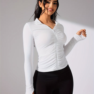 Emma | Plain color casual sports jacket with long sleeves and a full zip