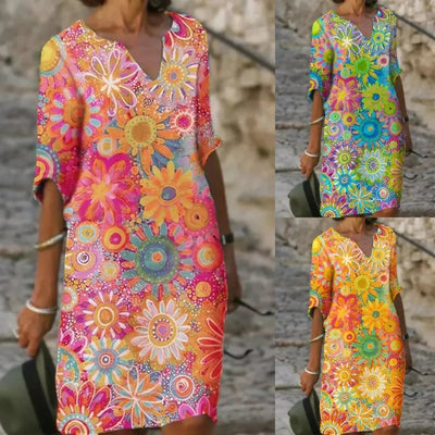Delia - zomerjurk met halve mouwen en bloemenprint