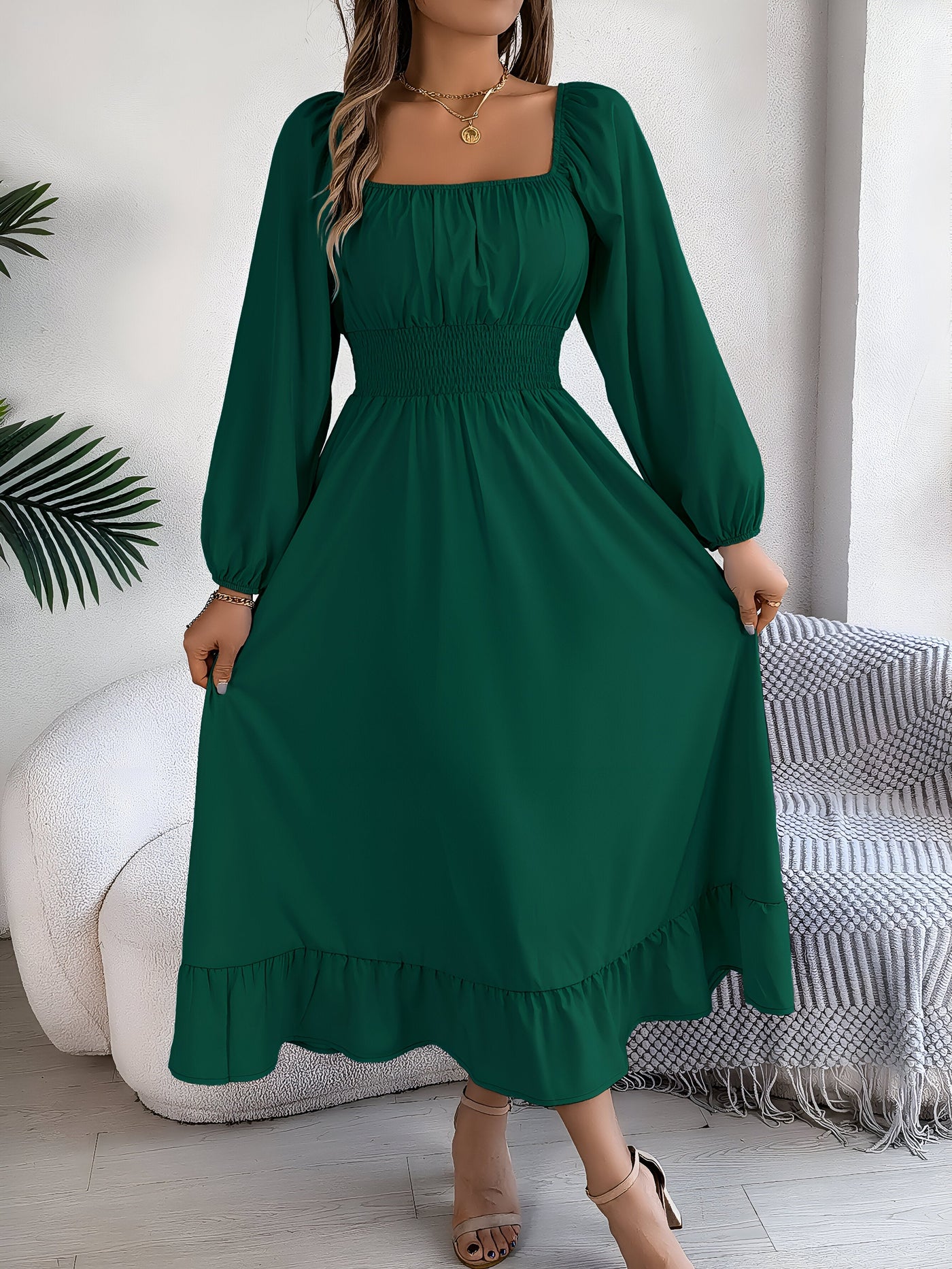 Hoge taille bruidsmeisjesjurk met ruches voor vrouwen | Perfect voor lente/zomer