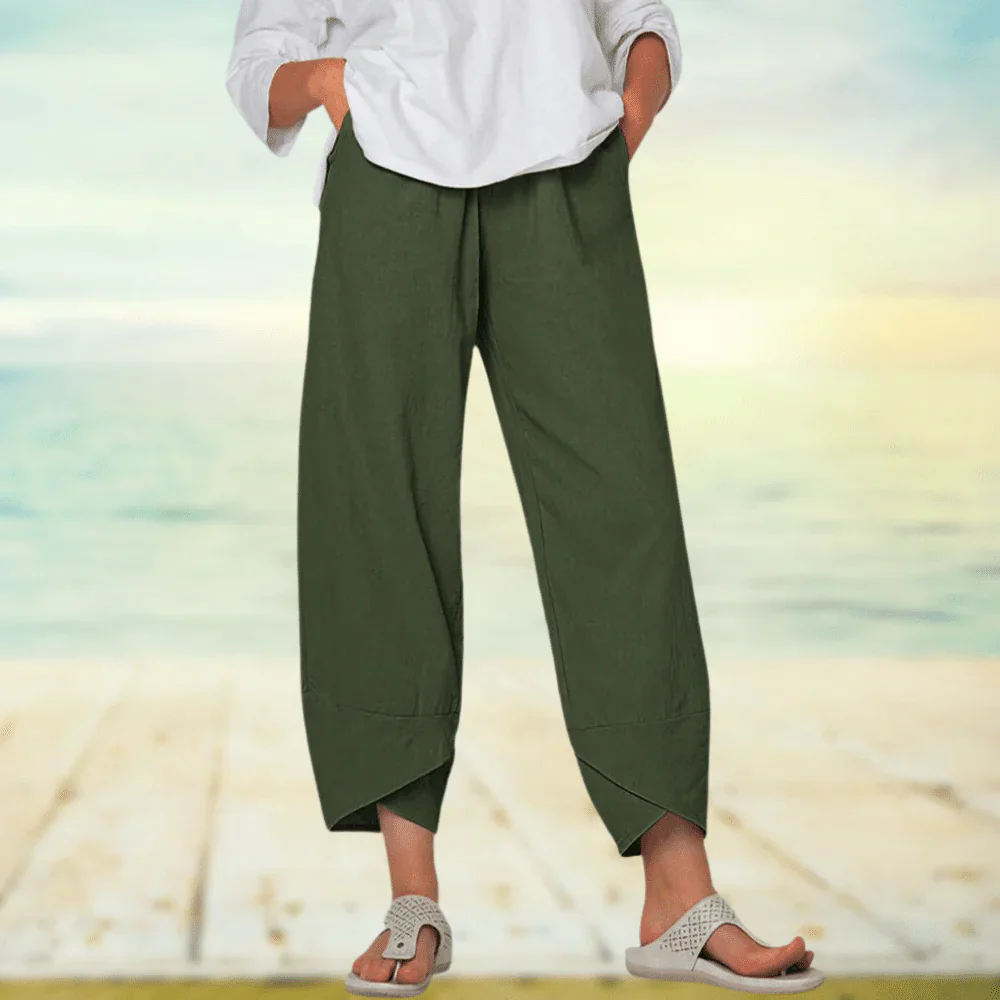 Linen trousers – Relaxed fit with asymmetrical hem 