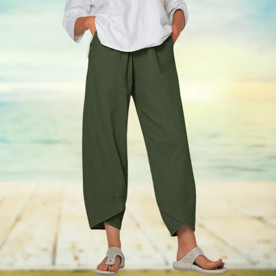 Linen trousers – Relaxed fit with asymmetrical hem 
