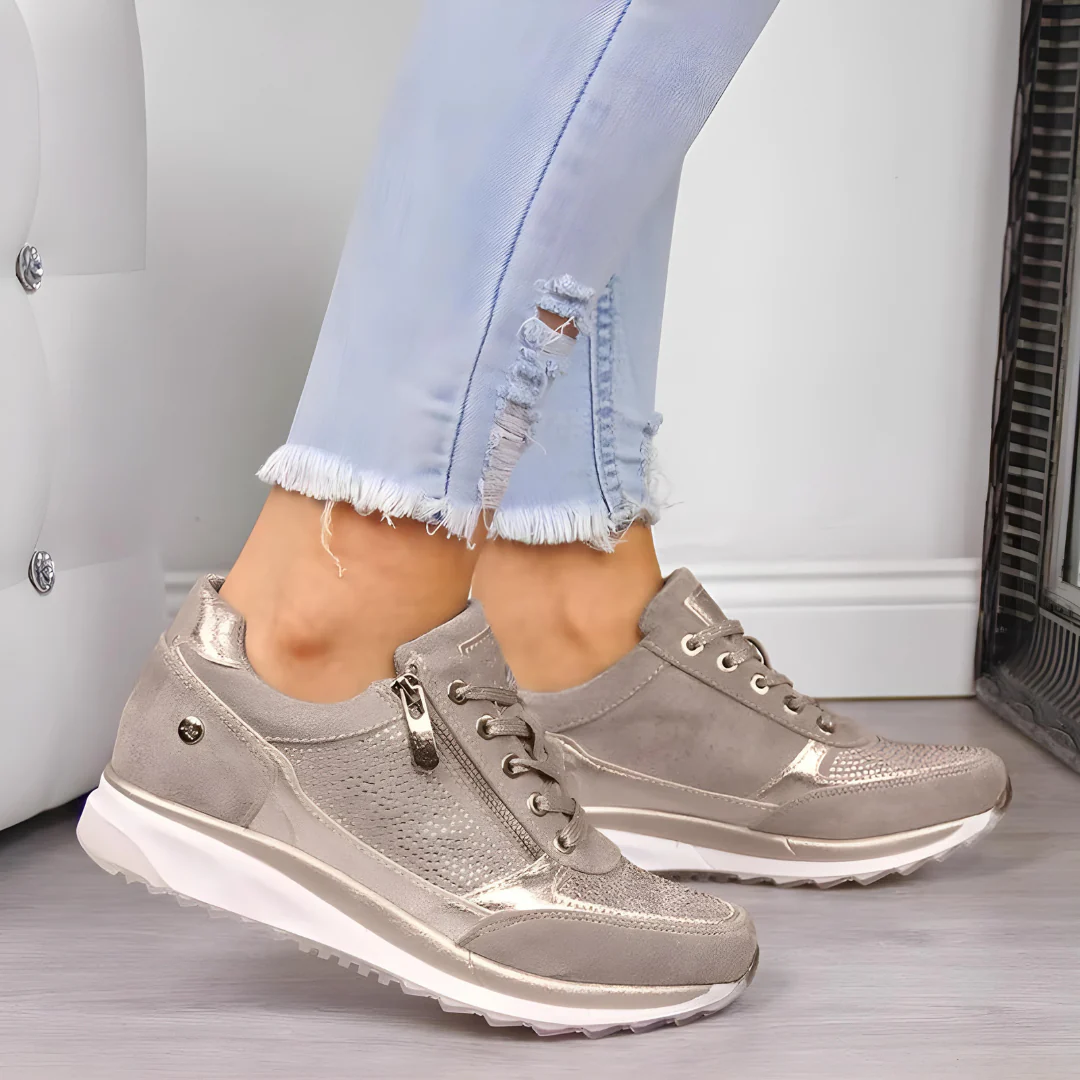 Dames Sneakers met Ritssluiting - Verhoogde Zool - Ademend Mesh